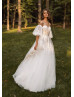 Ivory Shinning Lace Tulle Flowing Wedding Dress With Detachable Sleeves